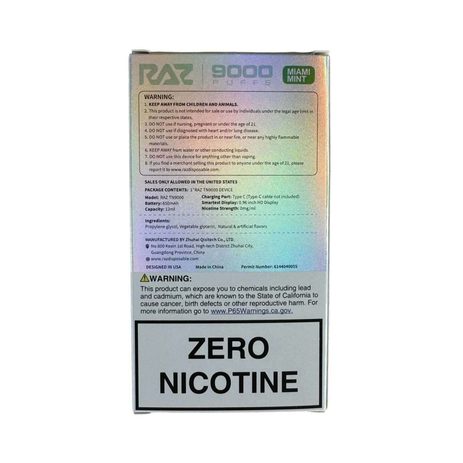 Miami Mint - RAZ TN9000 - Zero Nicotine 2 Miami Mint - RAZ TN9000 - Zero Nicotine - Image 2